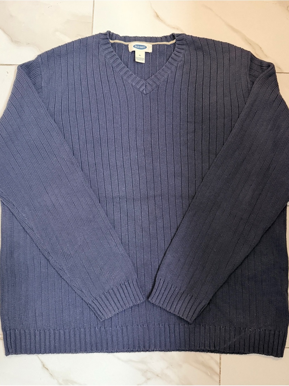 Vintage Old Navy Men's Ribbed Crewneck Sweater in Slate Blue. Size XL